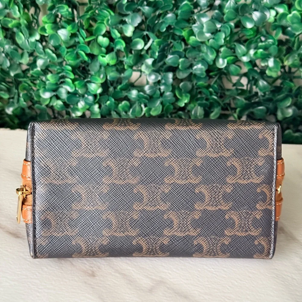 Celine Triumph Brown and Tan Small Cosmetic Bag